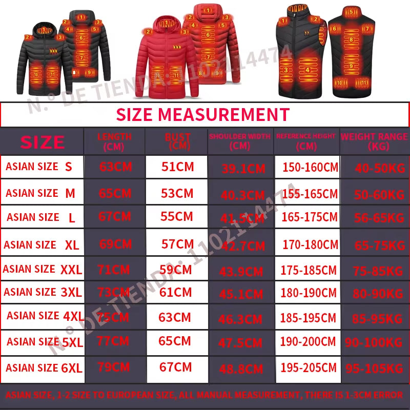 2023 New Men Heated Jackets Outdoor Coat Long Sleeve USB Electric Battery Heated Jackets Warm Winter Thermal Hooded Clothes