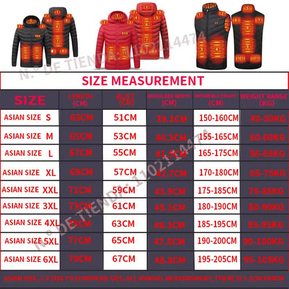 2023 New Men Heated Jackets Outdoor Coat Long Sleeve USB Electric Battery Heated Jackets Warm Winter Thermal Hooded Clothes