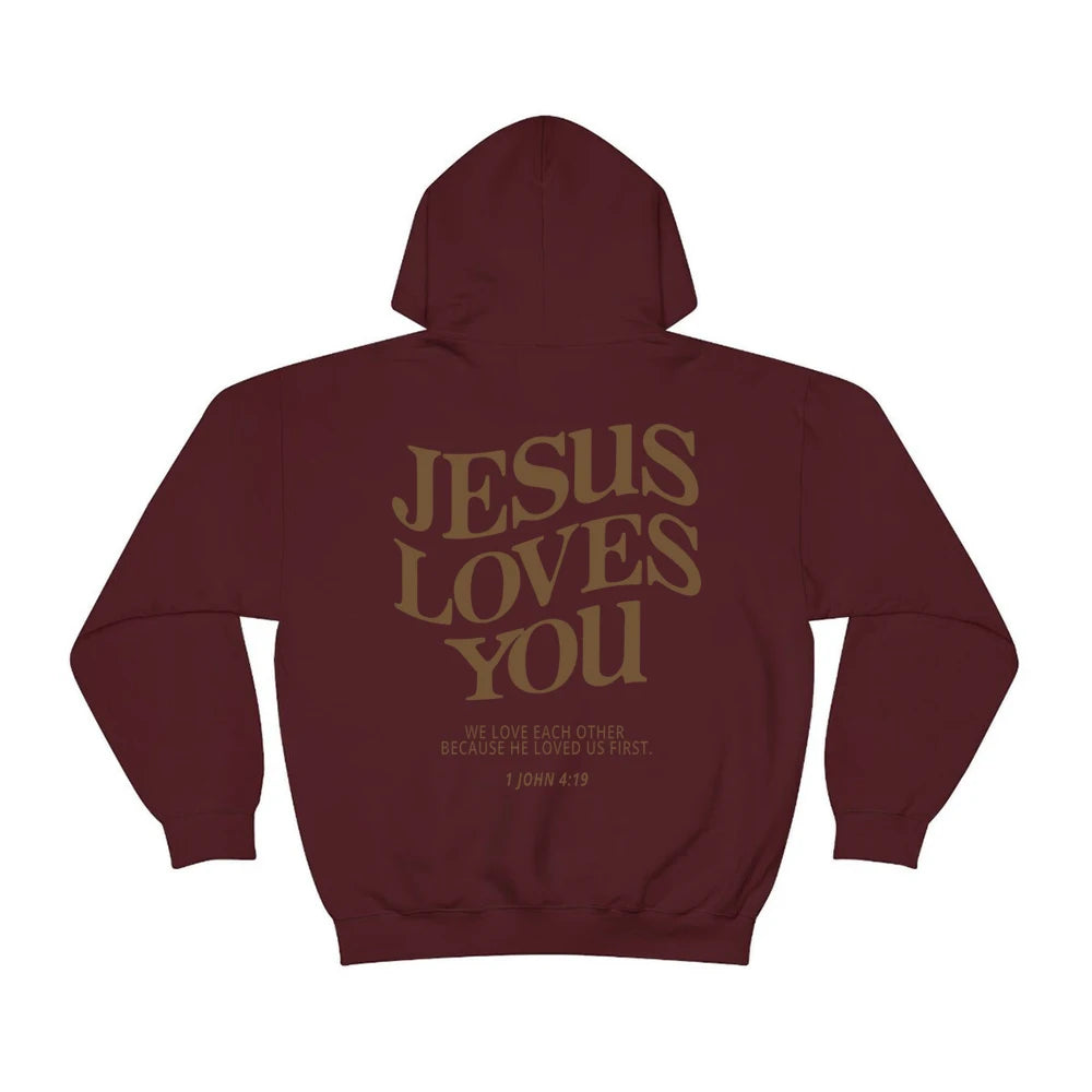 Jesus Loves You Hoodie Christian Hooded Sweatshirt Jesus Pullover Bible Verse Aesthetic Clothing Trendy Hoodies Christian Merch