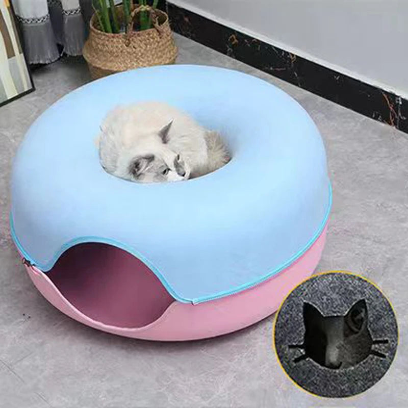 Donut Pet Cat Tunnel Interactive Bed Toy House Mat Cats Cushion Nest Sleeping Kitten Cave Puppy Home Bed Warm Donut Pet for Toys