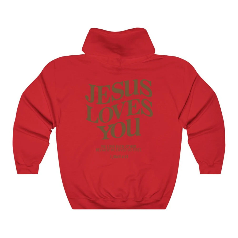 Jesus Loves You Hoodie Christian Hooded Sweatshirt Jesus Pullover Bible Verse Aesthetic Clothing Trendy Hoodies Christian Merch