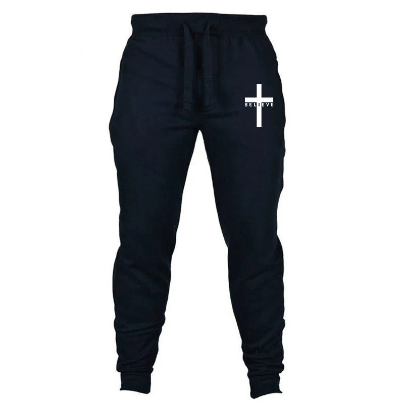 Men Pant 2022 Spring Autumn I Believe in Christian Jesus Print Series Drawstring Casual Simple Loose Sports Jogging Pants