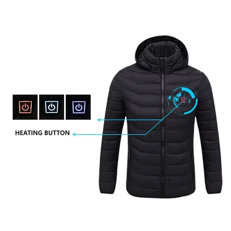 2023 New Men Heated Jackets Outdoor Coat Long Sleeve USB Electric Battery Heated Jackets Warm Winter Thermal Hooded Clothes