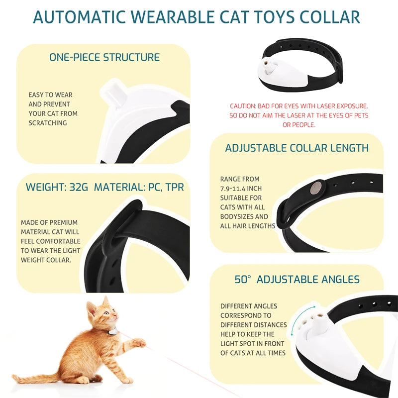 Smart Laser Cat-Teasing Collar Laser Rechargeable Auto Infrared Interactive Pet Kitten Toys for Relieve Anxiety Increase Agility