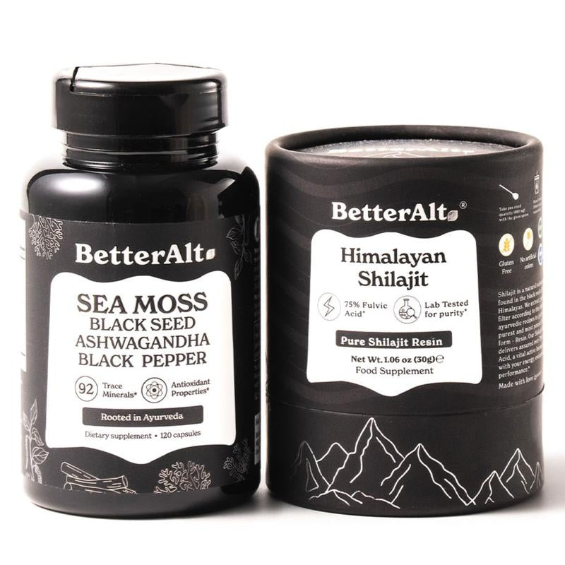 Betteralt Ultimate Energy Duo | Lab-Tested | Himalayan Shilajit | 75 Servings | Irish Sea Moss | 60 Servings | Helps Improve Energy & Immunity