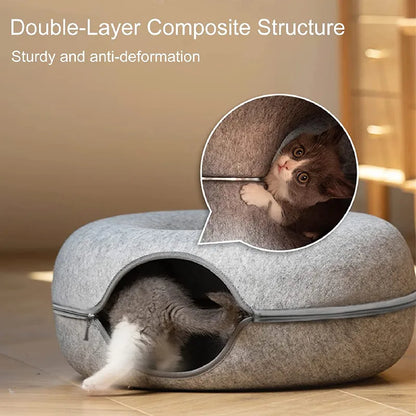 Donut Pet Cat Tunnel Interactive Bed Toy House Mat Cats Cushion Nest Sleeping Kitten Cave Puppy Home Bed Warm Donut Pet for Toys