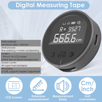 Electronic Tape Measure Smart Digital Measuring Tape Type-C Rechargeable Flat Curved Surface Rolling Measuring Tool for Linear