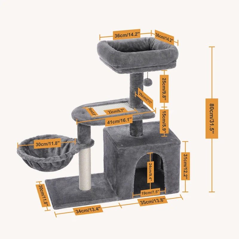 Small Cat Tree Cat Tower with Condo Hammock Cat Scratcher Scratching Post for Cat Bed Home Cat Accessories Cat Toy Pet Furniture