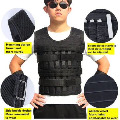 Vest Only 1X Upgrade Adjustable 30Kg Loading Weighted Vest Fitness Weight Training Vest Comfortable Waistcoat Fitness Equipment