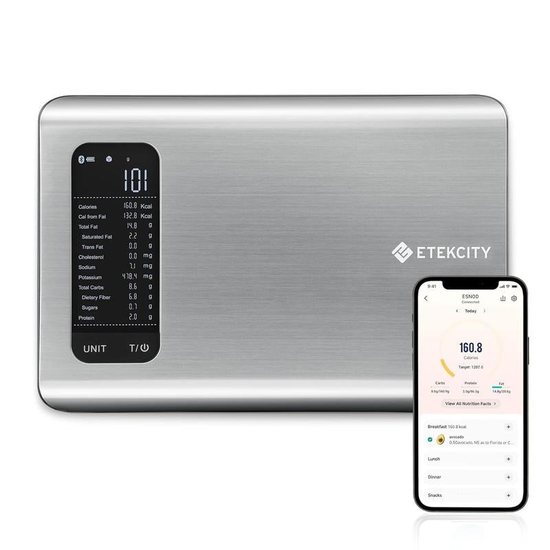 Etekcity Food Kitchen Scale, Digital Grams and Ounces for Weight Loss with Smart Nutrition App, 19 Facts Tracking, Baking, Cooking, Portion Control, Macro, Keto, 11 Pounds-Large, Stainless Steel