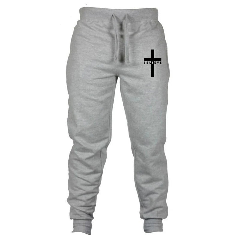 Men Pant 2022 Spring Autumn I Believe in Christian Jesus Print Series Drawstring Casual Simple Loose Sports Jogging Pants