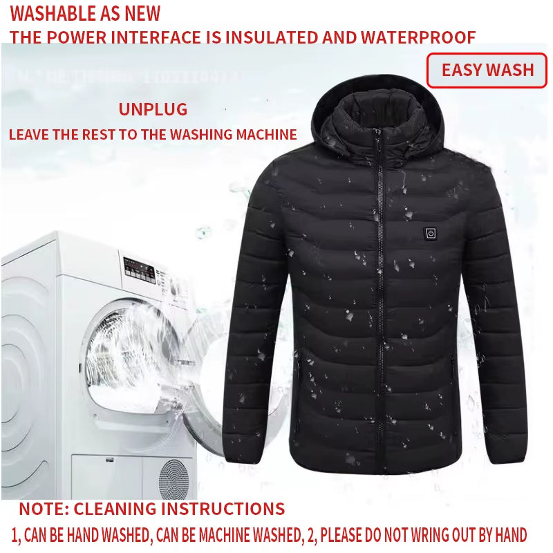 2023 New Men Heated Jackets Outdoor Coat Long Sleeve USB Electric Battery Heated Jackets Warm Winter Thermal Hooded Clothes