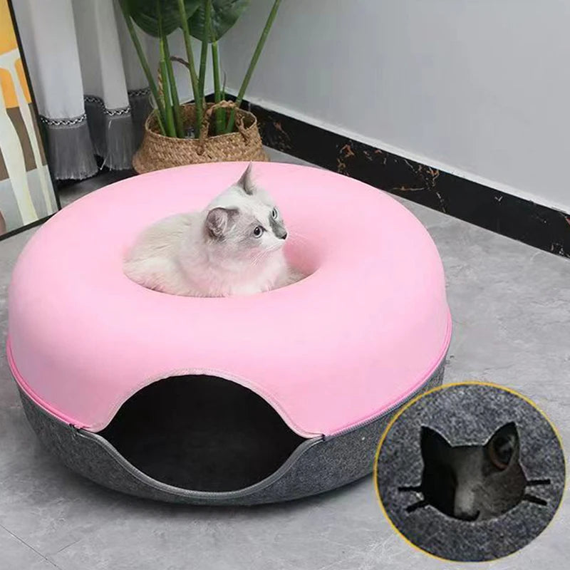 Donut Pet Cat Tunnel Interactive Bed Toy House Mat Cats Cushion Nest Sleeping Kitten Cave Puppy Home Bed Warm Donut Pet for Toys