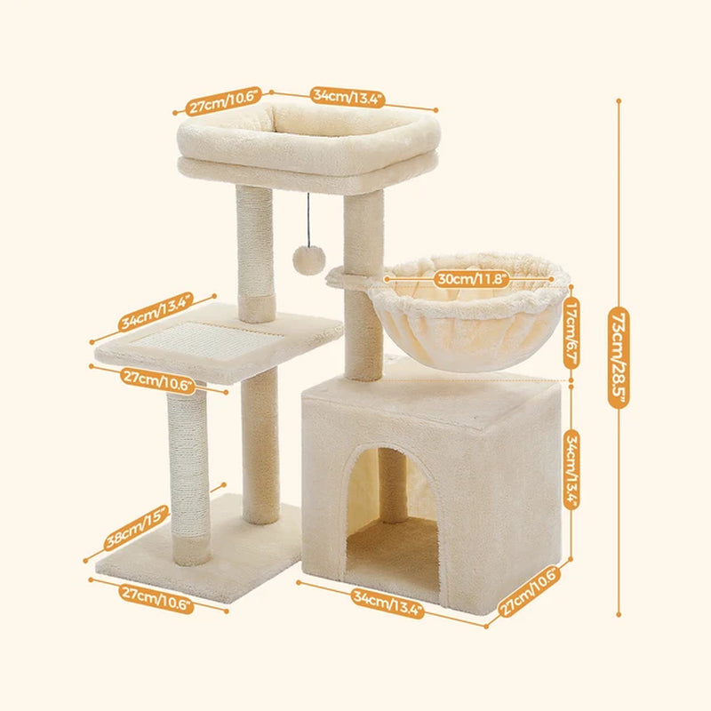 Small Cat Tree Cat Tower with Condo Hammock Cat Scratcher Scratching Post for Cat Bed Home Cat Accessories Cat Toy Pet Furniture