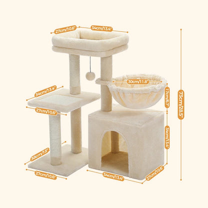 Small Cat Tree Cat Tower with Condo Hammock Cat Scratcher Scratching Post for Cat Bed Home Cat Accessories Cat Toy Pet Furniture