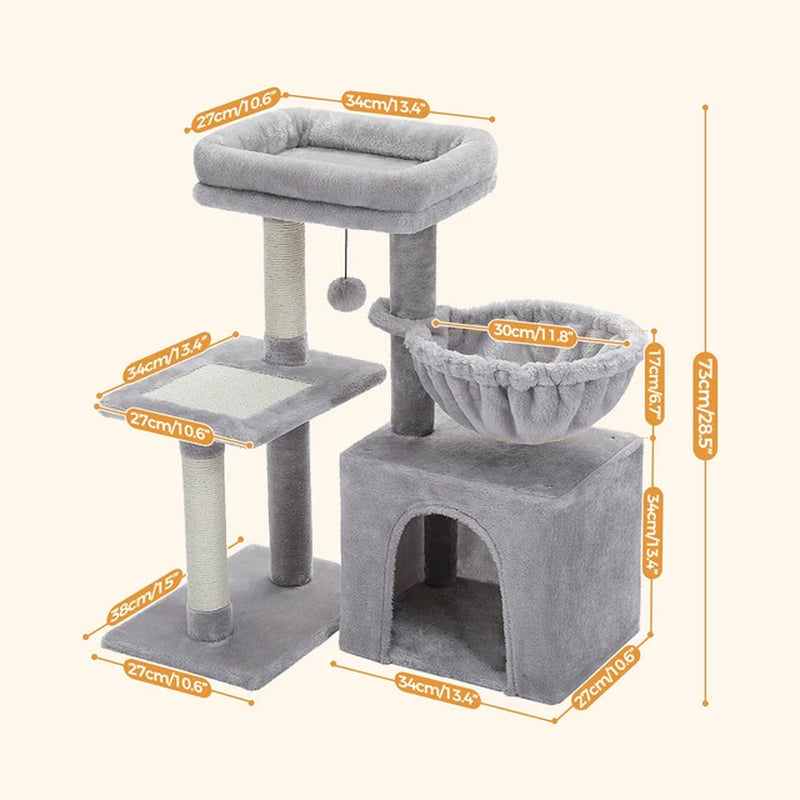 Small Cat Tree Cat Tower with Condo Hammock Cat Scratcher Scratching Post for Cat Bed Home Cat Accessories Cat Toy Pet Furniture