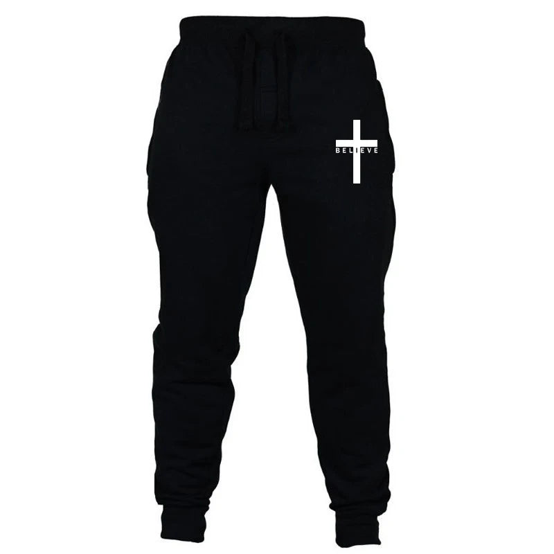 Men Pant 2022 Spring Autumn I Believe in Christian Jesus Print Series Drawstring Casual Simple Loose Sports Jogging Pants