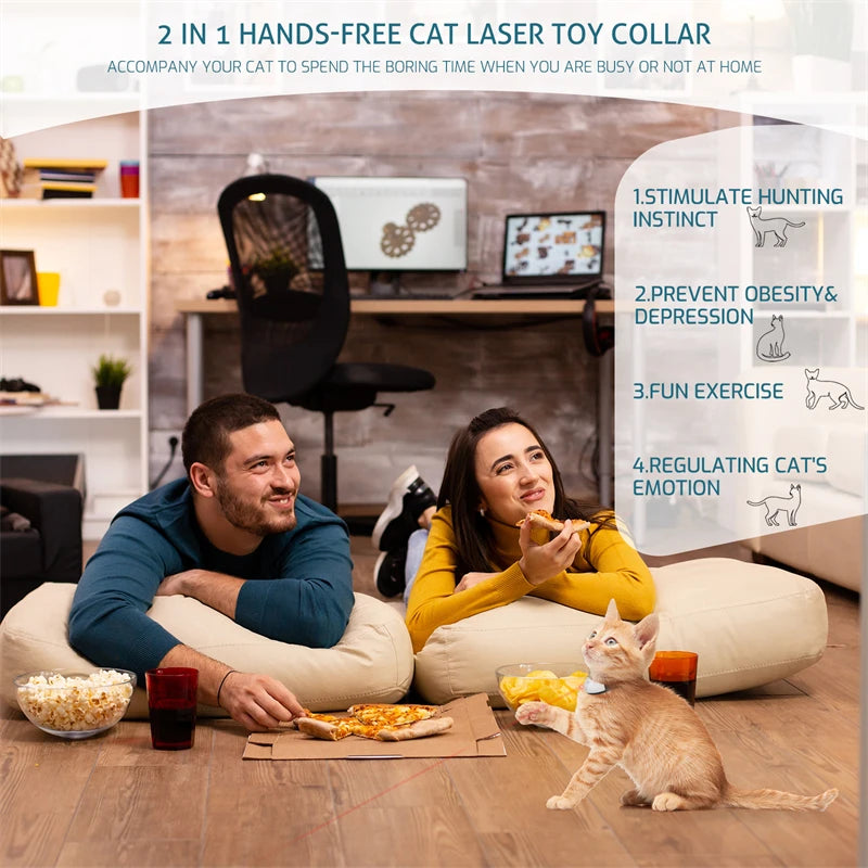 Smart Laser Cat-Teasing Collar Laser Rechargeable Auto Infrared Interactive Pet Kitten Toys for Relieve Anxiety Increase Agility