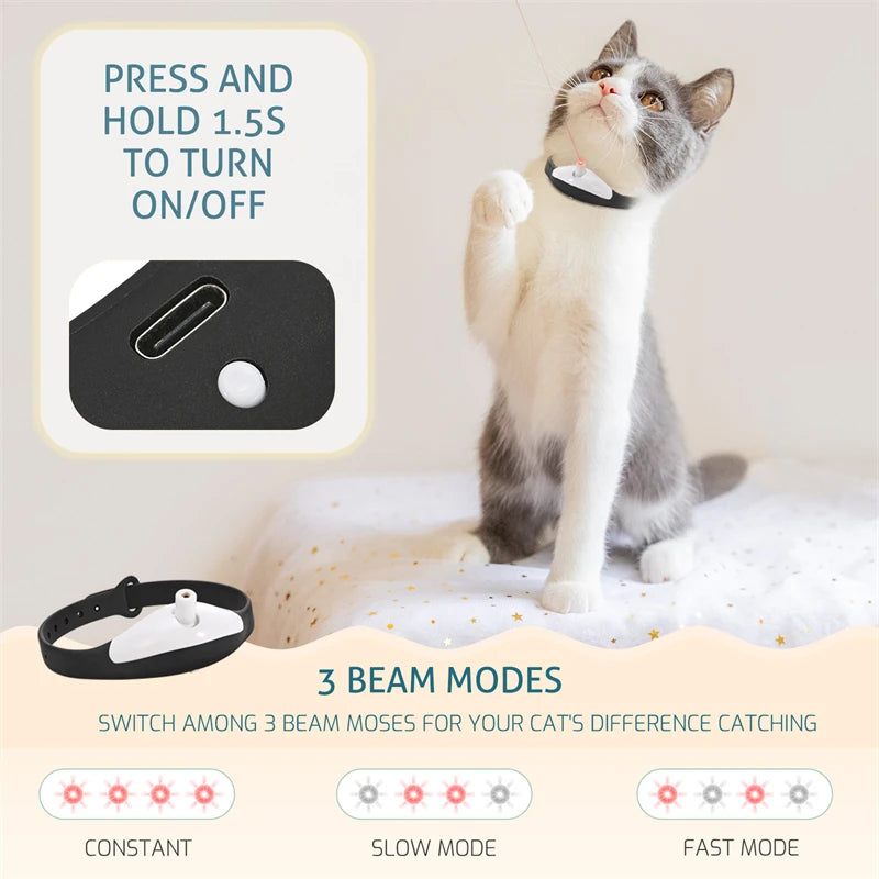 Smart Laser Cat-Teasing Collar Laser Rechargeable Auto Infrared Interactive Pet Kitten Toys for Relieve Anxiety Increase Agility