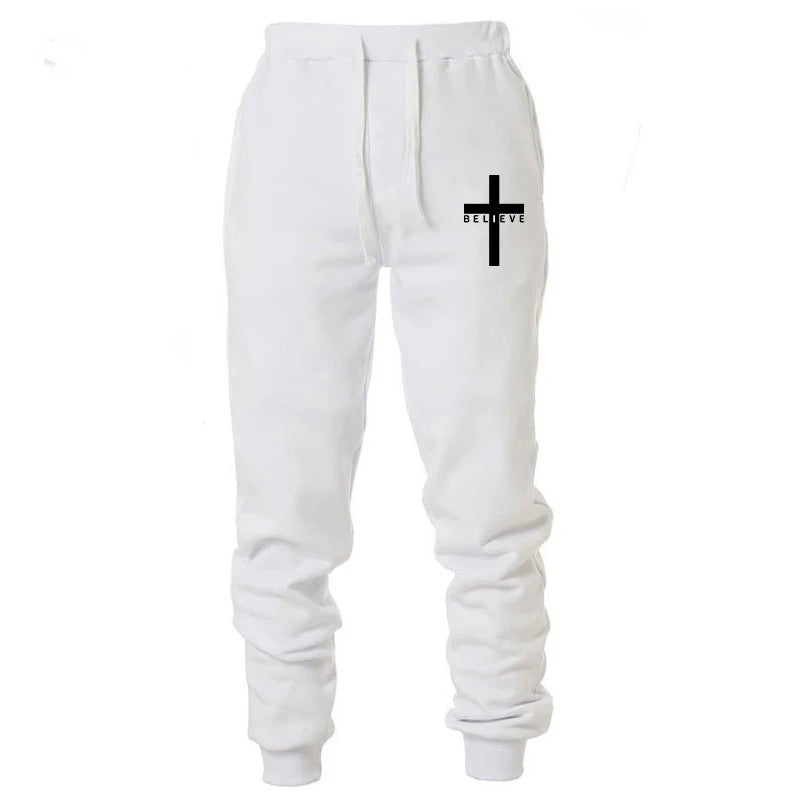 Men Pant 2022 Spring Autumn I Believe in Christian Jesus Print Series Drawstring Casual Simple Loose Sports Jogging Pants