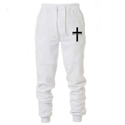 Men Pant 2022 Spring Autumn I Believe in Christian Jesus Print Series Drawstring Casual Simple Loose Sports Jogging Pants